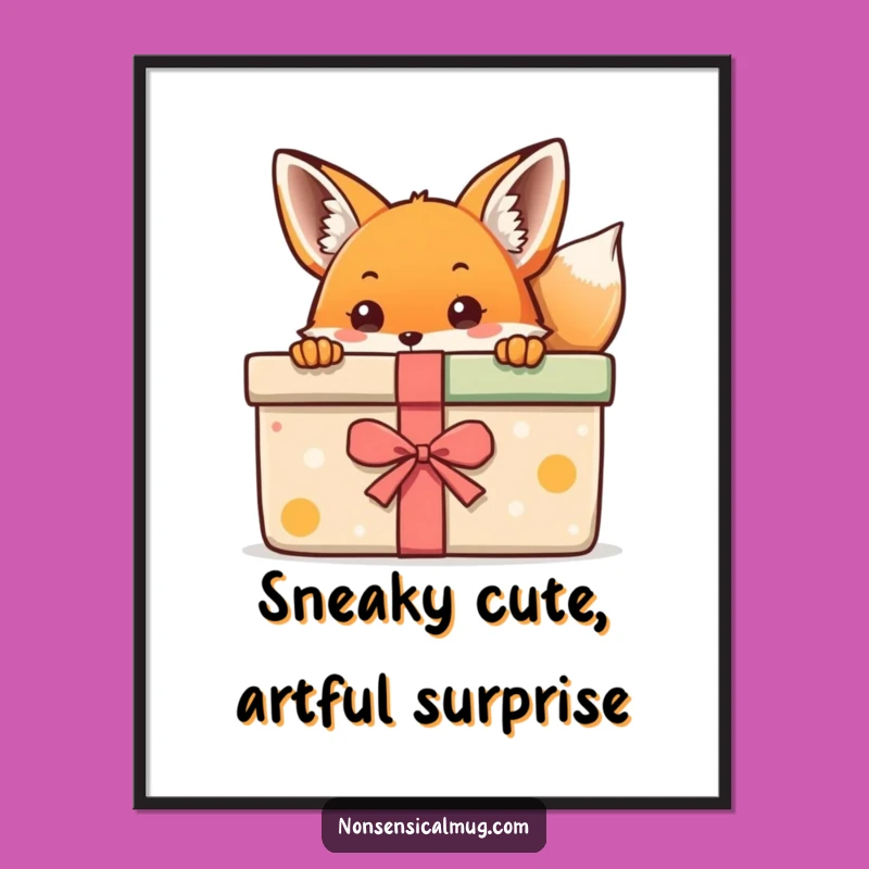 Free Printable Wall Art: Kawaii Fox Peeking Gift - Funny Downloadable Decor!