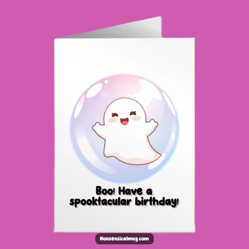 Free Printable Birthday Card: Delighted Ghost in Bubble Funny Gift Downloadable