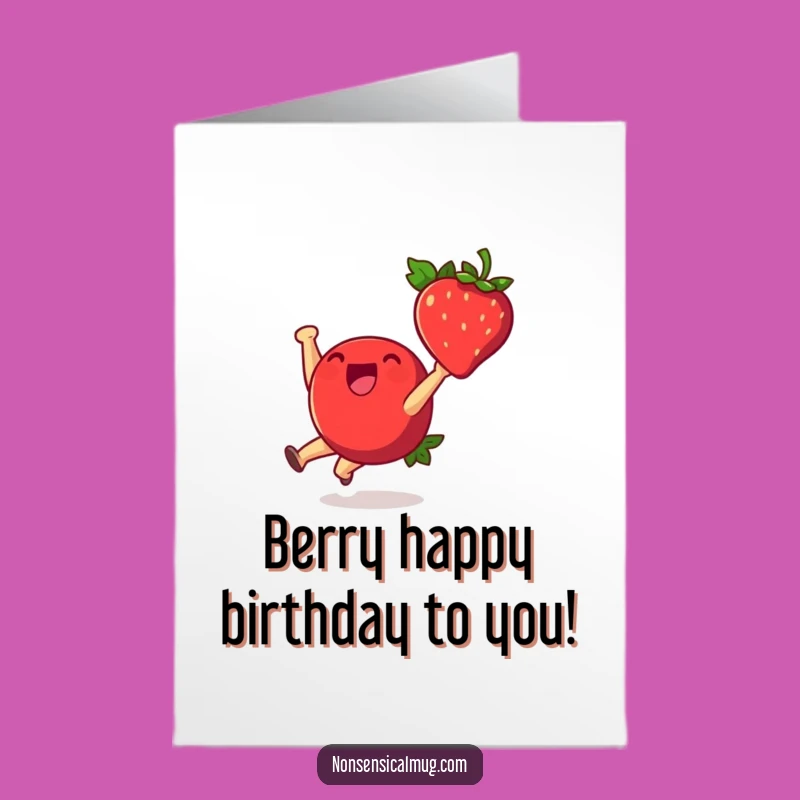 Free Printable Birthday Card: Funny Strawberry Cartwheel Downloadable Gift for Joyful Celebrations
