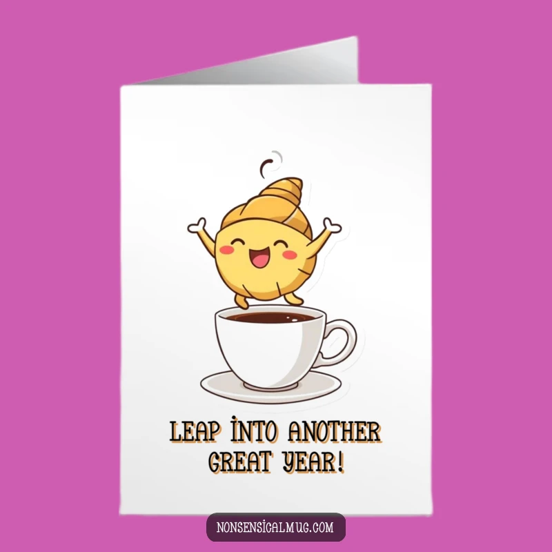 Free Printable Croissant Birthday Card: Funny Leaping Pastry Downloadable Gift