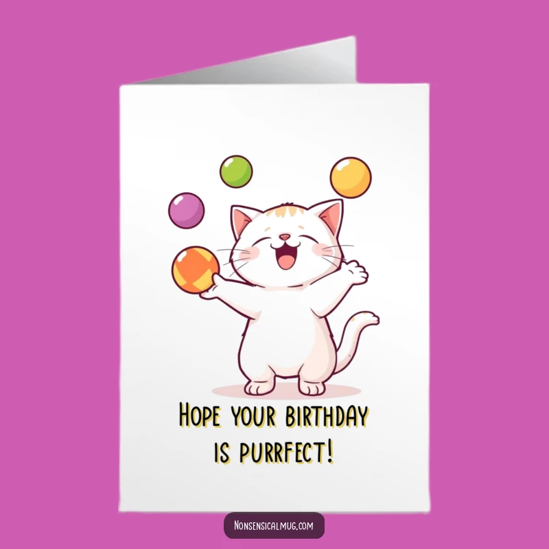 Free Printable Birthday Card: Funny Kawaii Cat Juggling Fun
