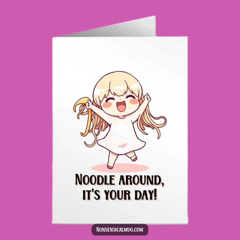 Free Printable Birthday Card: Dancing Noodle Character Funny Downloadable Gift