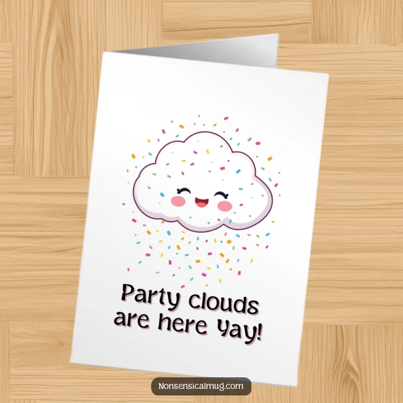 Funny Free Printable Birthday Card: A happy cloud showering colorful confetti for a joyous celebration.