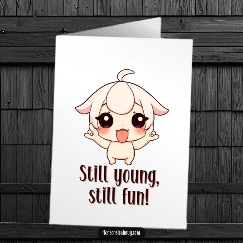 Funny Free Printable Birthday Card featuring a cartoon character playfully sticking out their tongue and wiggling fingers.