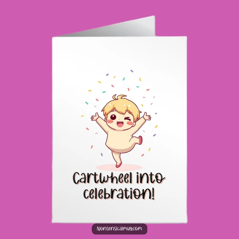 Free Printable Congrats Card: Kawaii Cartwheel Celebration - Hilarious Downloadable, Print at Home
