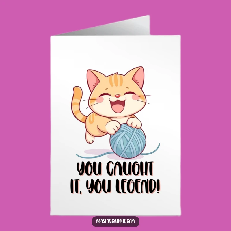 Free Printable Cat Congrats Card: Hilarious Yarn Pounce Downloadable Winner