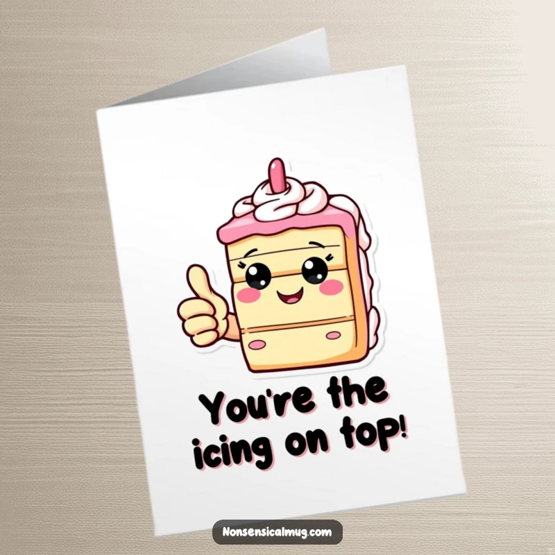 Funny Free Printable Congratulations Card: A cheerful cake slice giving a positive thumbs up.