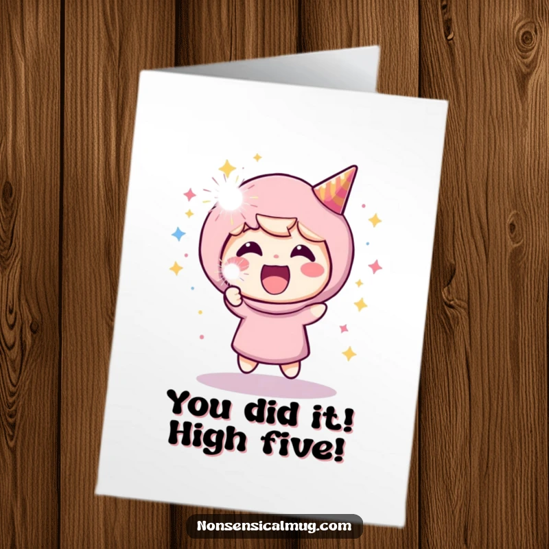 Funny Free Printable Congratulations Card: A character joyfully launches a sparkling party popper, signifying a fantastic achievement.