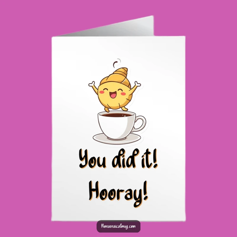 Free Printable Croissant Congrats Card: Humorous Leaping Pastry Downloadable Gift