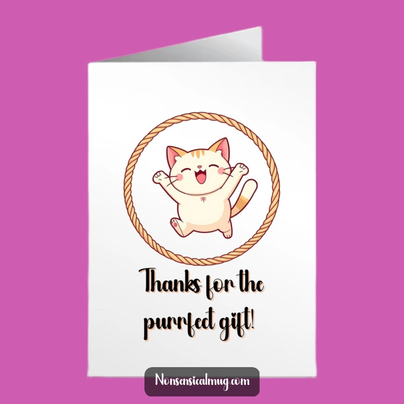 Free Printable Round Cat Thank You Card: Yarn Hoop Leap Thanks Downloadable
