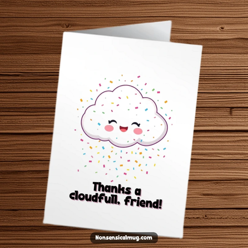 Funny Free Printable Thank You Card: A vibrant cloud showering confetti, expressing cheerful gratitude.