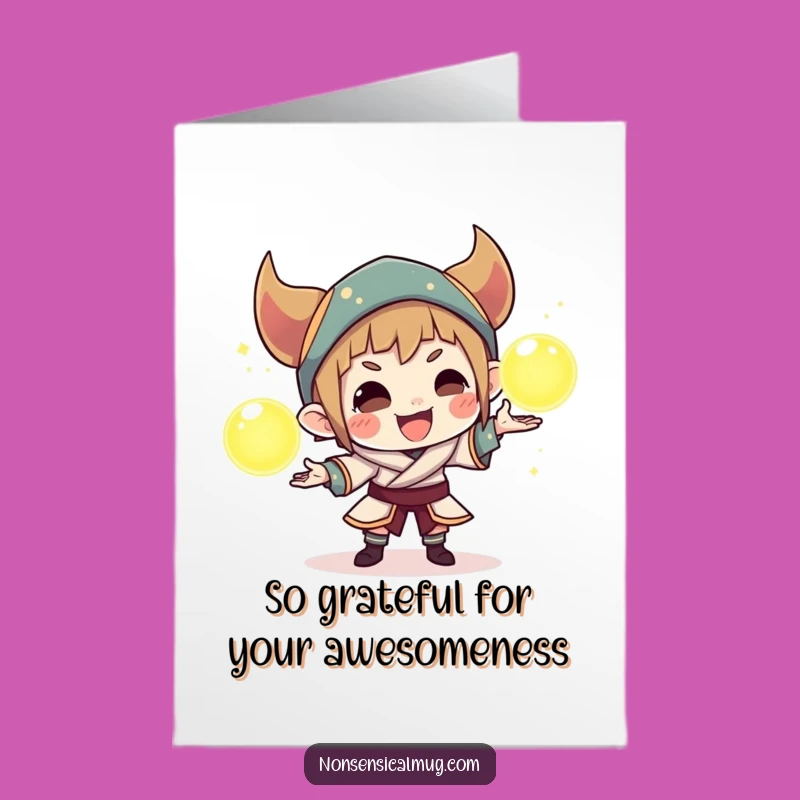 Free Printable Thank You Card: Juggling Character, Funny Downloadable Gift for Expressing Appreciation