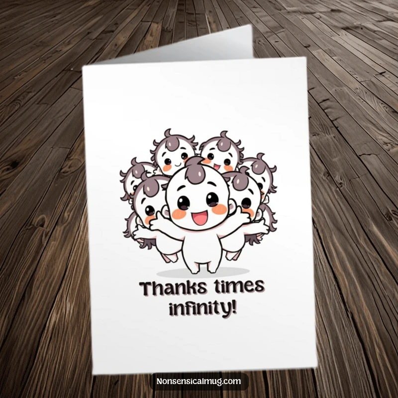 Funny Free Printable Thank You Card: Multiple bouncing copies of a happy character express abundant thanks in a fun, energetic display.