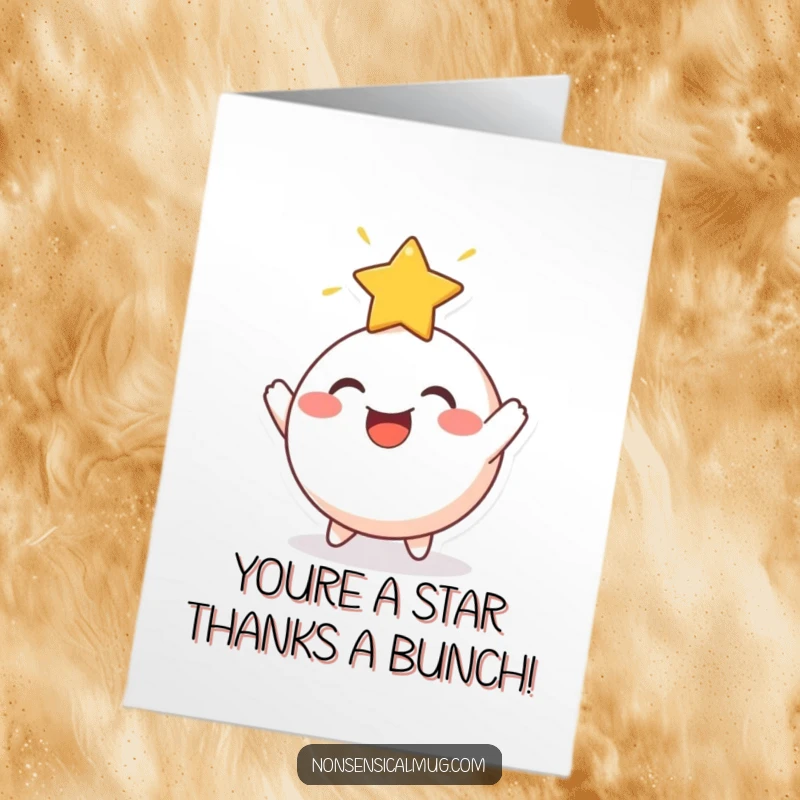 Funny Free Printable Thank You Card: Cheerful character bouncing a radiant star, a bright and unique way to say thanks.