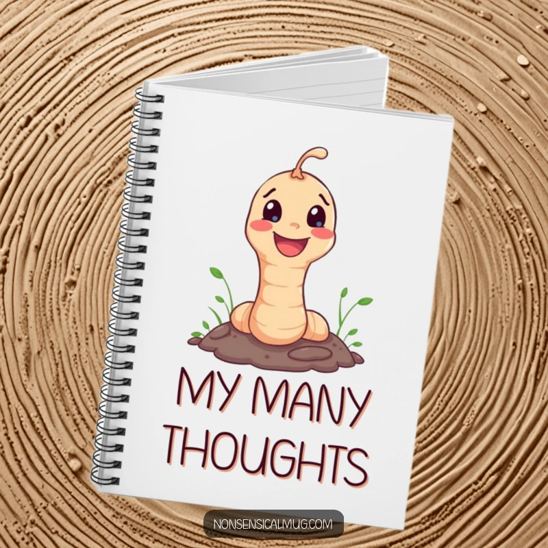 Funny Notebook: Happy worm character joyfully emerging from the ground, inspiring creative notes.