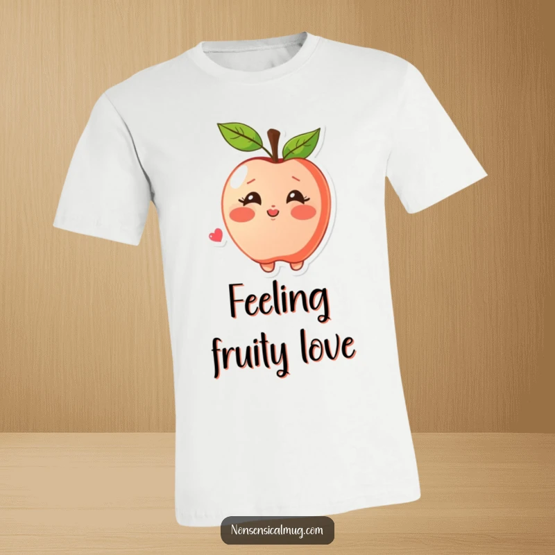 Funny t-shirt depicting a blushing apple character joyfully blowing a kiss, radiating charm and sweet sentiment, perfect for expressing affection.