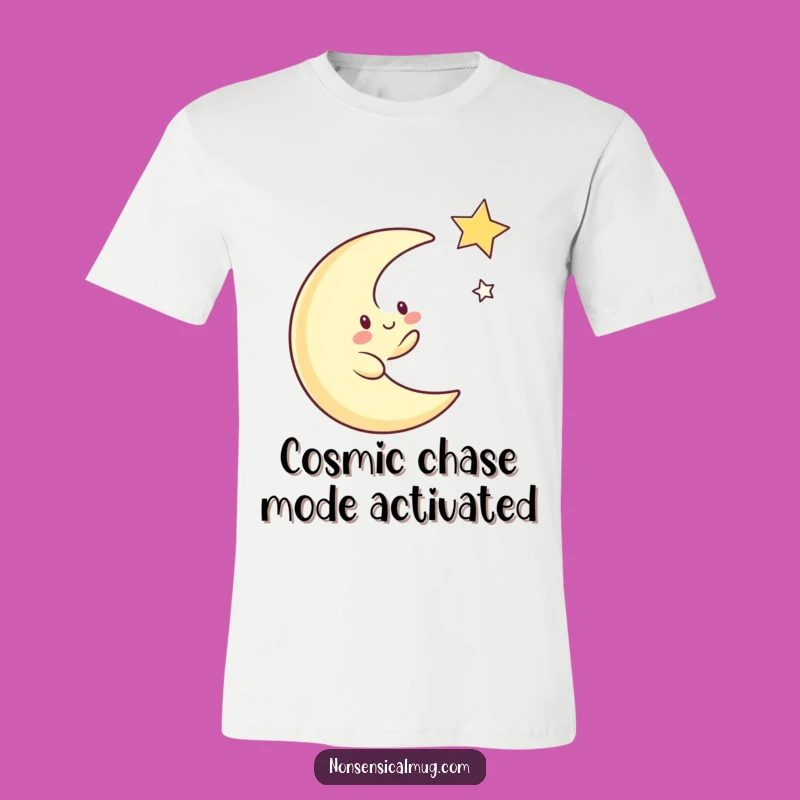 Funny Moon Chasing Star T-Shirt: Whimsical Character Tee, Cosmic Humor, Great Gift