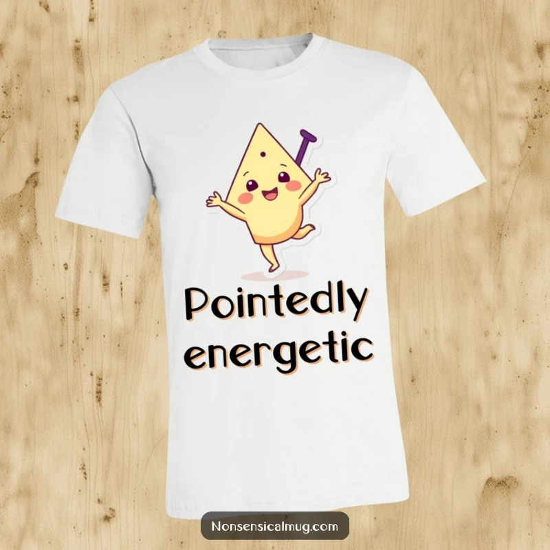 Funny t-shirt with a joyful triangular character in mid-cartwheel, conveying happiness and dynamic, playful energy.