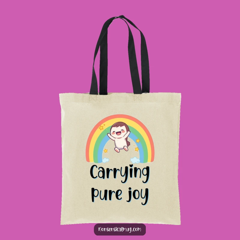 Funny Rainbow Journey Tote: Carry Your Fun with this Laughing Character Bag!