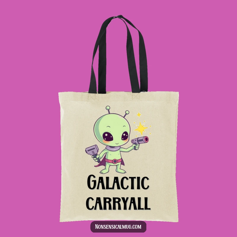 Funny Kawaii Alien Sparkle Ray Gun Tote Bag - Cute Sci-Fi Carry-All, Perfect Funny Gift for Errands
